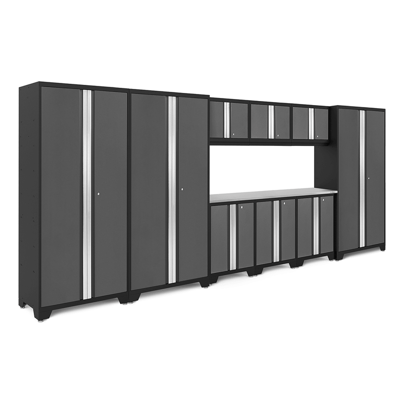 NewAge Products Bold Grey 10-Piece RTA Garage Cabinet Set with Stainless Steel Worktop