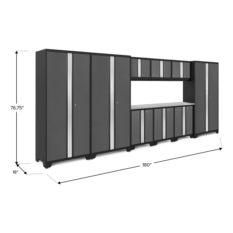 NewAge Products Bold Grey 10-Piece RTA Garage Cabinet Set with Stainless Steel Worktop
