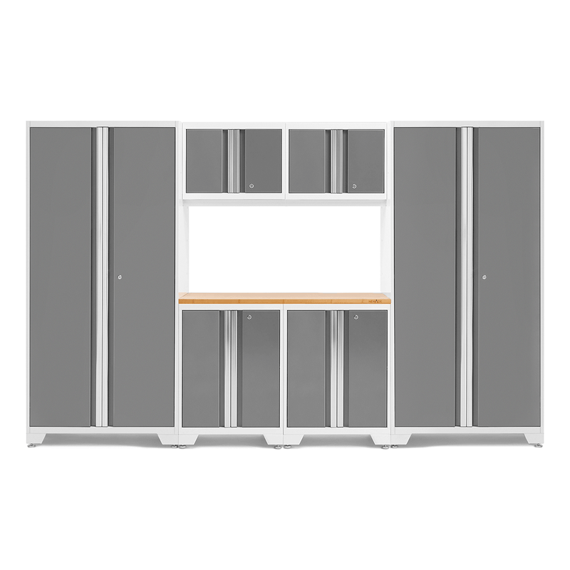 NewAge Products Bold Platinum 7-Piece RTA Garage Cabinet Set with Bamboo Worktop