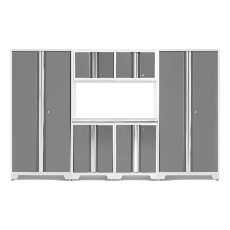 NewAge Products Bold Platinum 7-Piece RTA Garage Cabinet Set with Stainless Steel Worktop