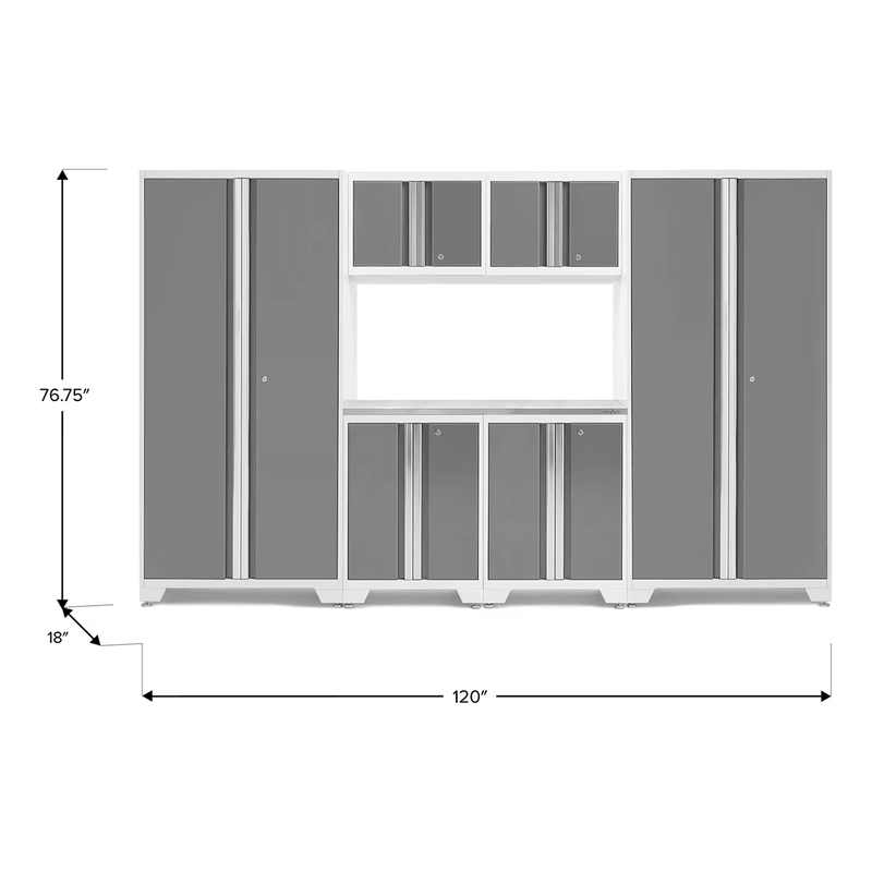 NewAge Products Bold Platinum 7-Piece RTA Garage Cabinet Set with Stainless Steel Worktop