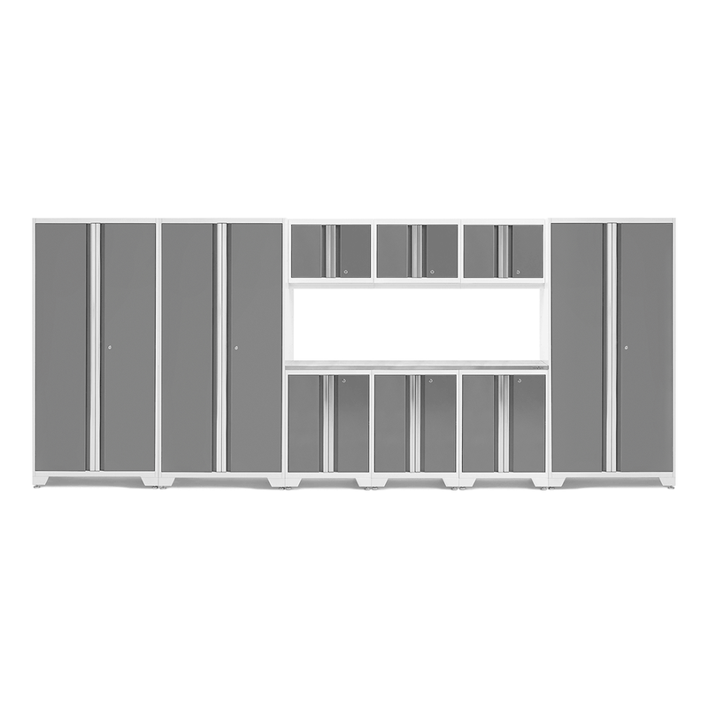 NewAge Products Bold Platinum 10-Piece RTA Garage Cabinet Set with Stainless Steel Worktop