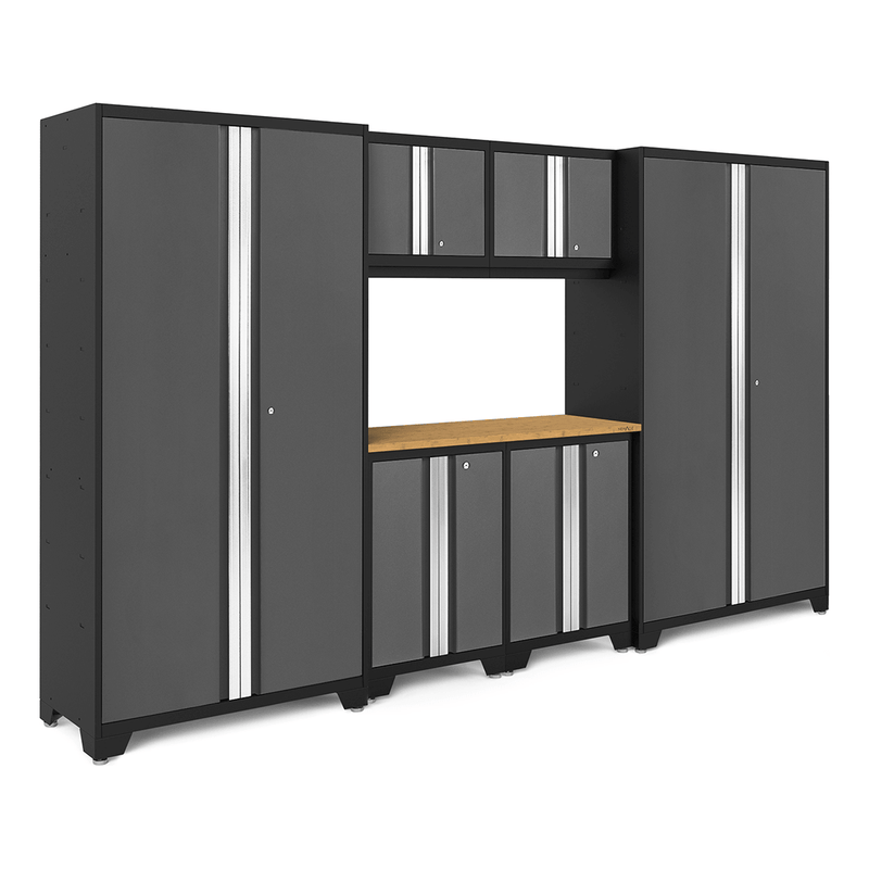 NewAge Products Bold Grey 7-Piece RTA Garage Storage System with Bamboo Worktop