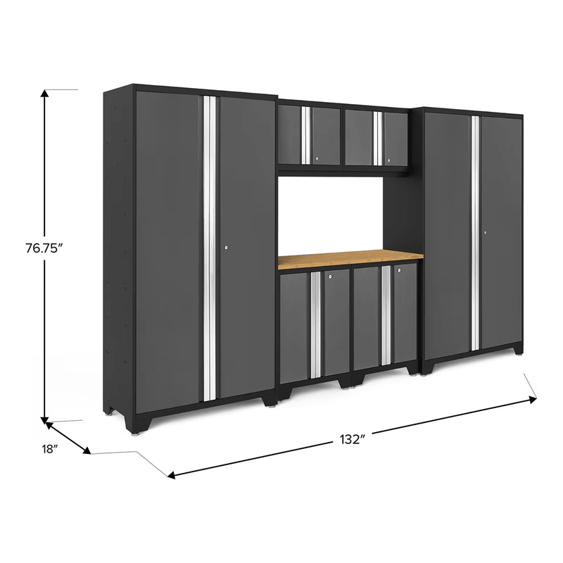NewAge Products Bold Grey 7-Piece RTA Garage Storage System with Bamboo Worktop