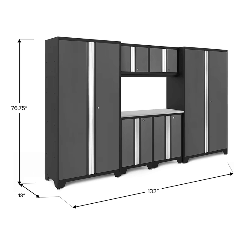 NewAge Products Bold Grey 7-Piece RTA Garage Storage System with Stainless Steel Worktop