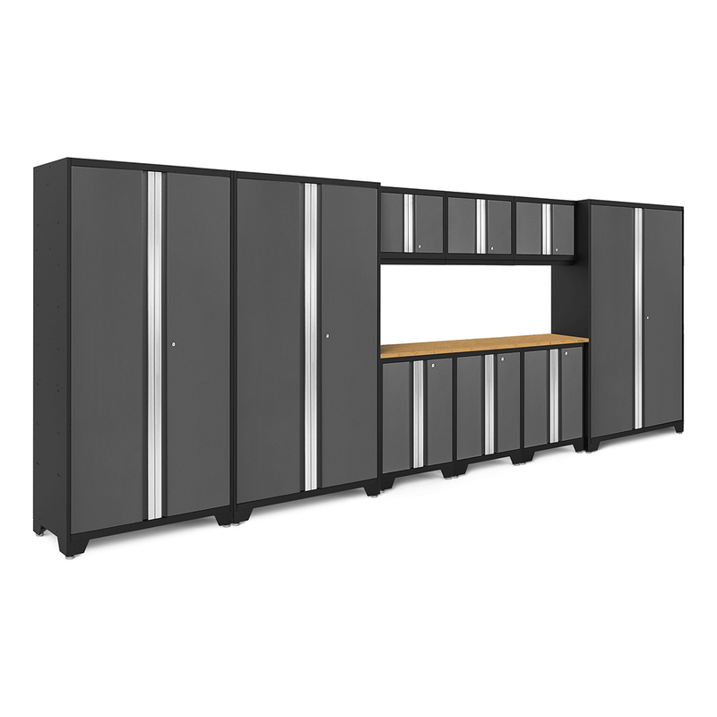 NewAge Products Bold Grey 10-Piece RTA Garage Storage System with Bamboo Worktop