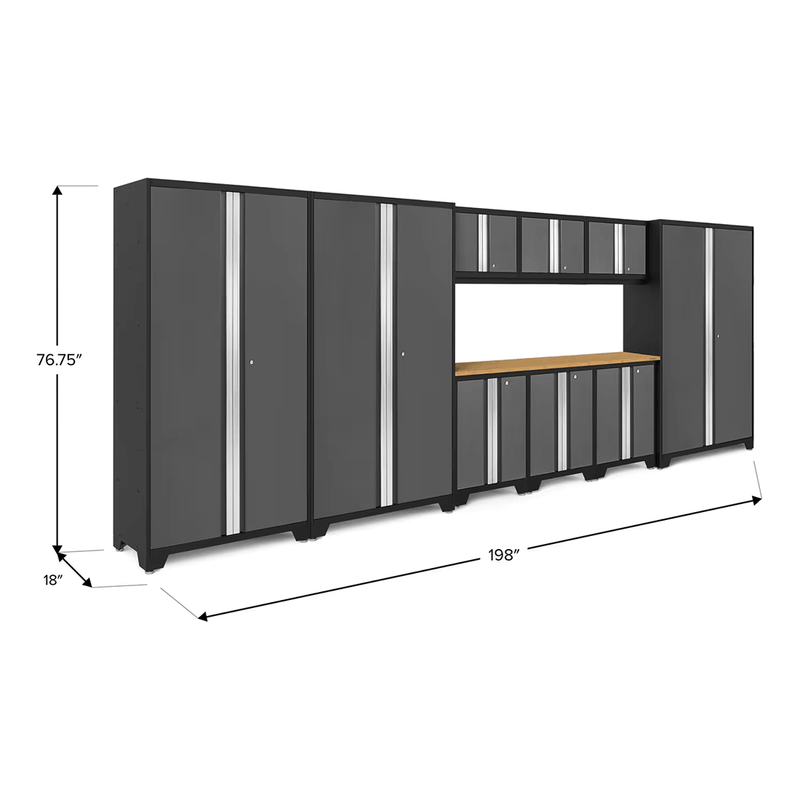 NewAge Products Bold Grey 10-Piece RTA Garage Storage System with Bamboo Worktop