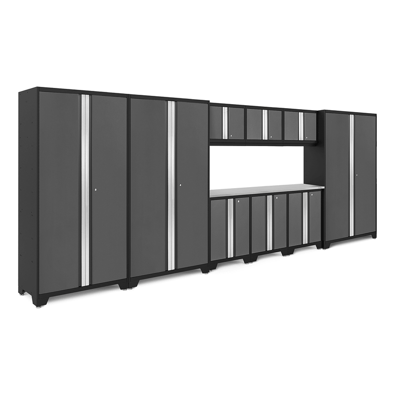 NewAge Products Bold Grey 10-Piece RTA Garage Storage System with Stainless Steel Worktop