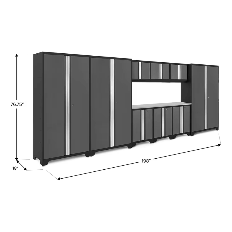 NewAge Products Bold Grey 10-Piece RTA Garage Storage System with Stainless Steel Worktop