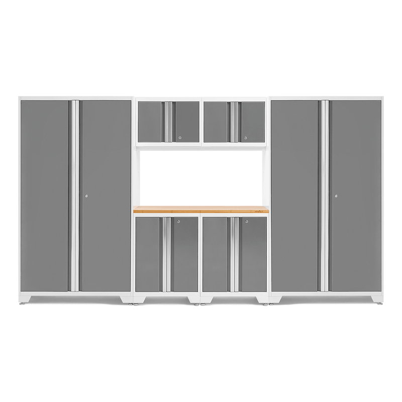 NewAge Products Bold Platinum 7-Piece RTA Garage Storage System with Bamboo Worktop
