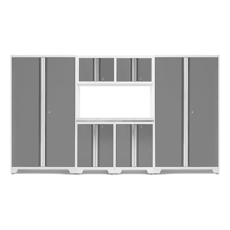 NewAge Products Bold Platinum 7-Piece RTA Garage Storage System with Stainless Steel Worktop
