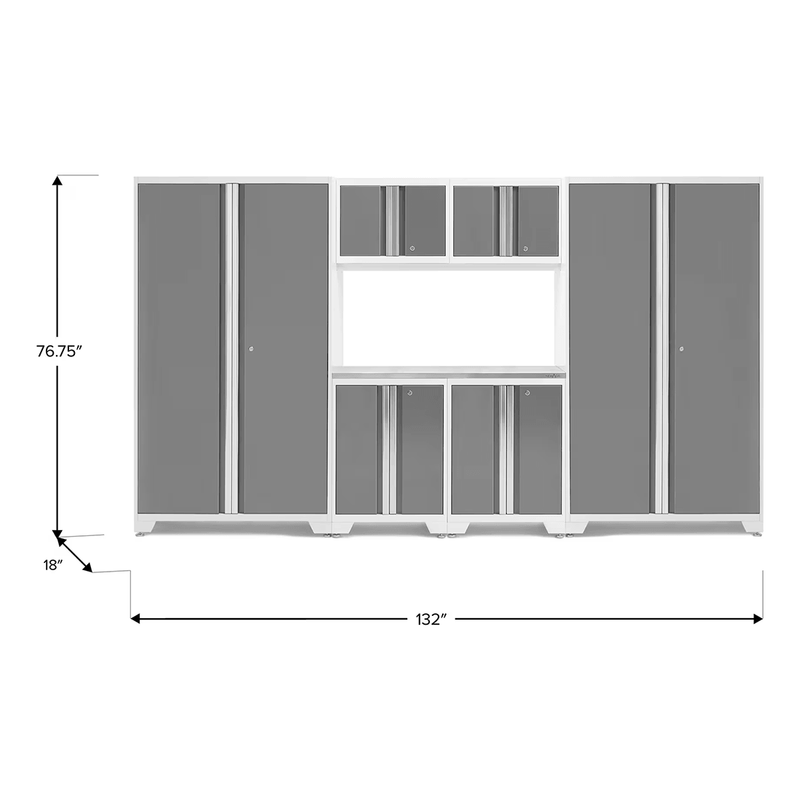 NewAge Products Bold Platinum 7-Piece RTA Garage Storage System with Stainless Steel Worktop