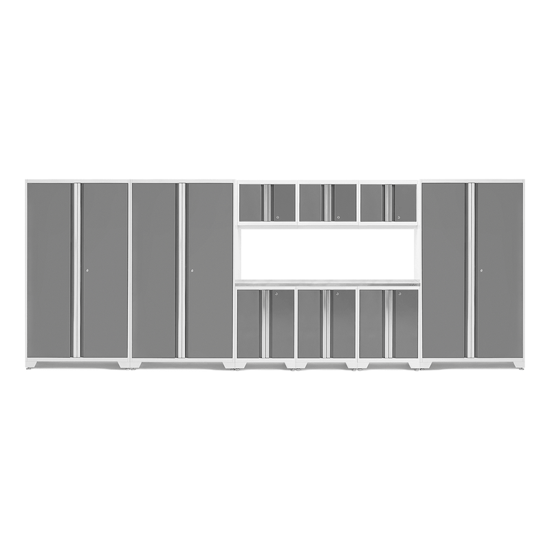 NewAge Products Bold Platinum 10-Piece RTA Garage Storage System with Stainless Steel Worktop