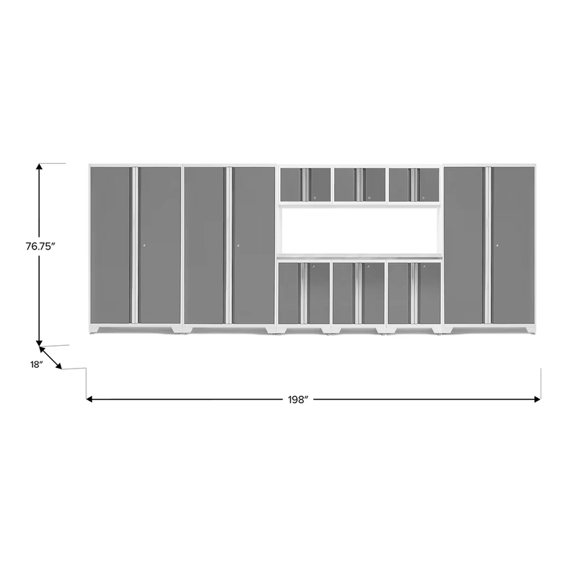 NewAge Products Bold Platinum 10-Piece RTA Garage Storage System with Stainless Steel Worktop