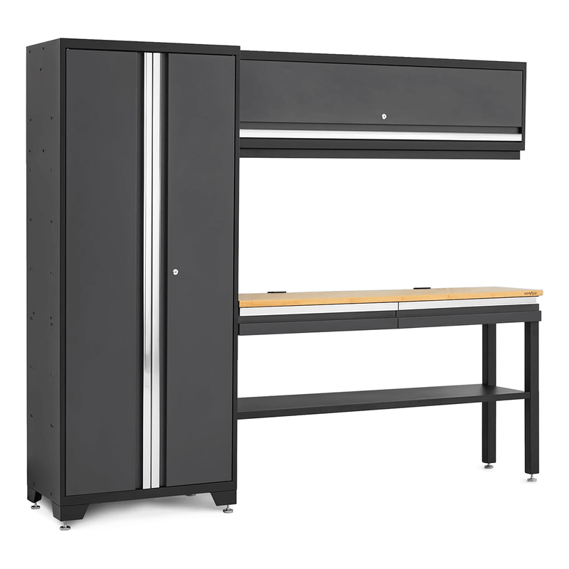 NewAge Products Bold Essential Grey 4-Piece Garage Cabinet Set with Bamboo Worktop