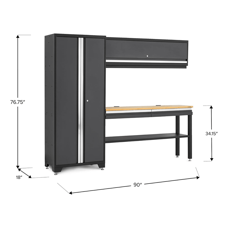 NewAge Products Bold Essential Grey 4-Piece Garage Cabinet Set with Bamboo Worktop