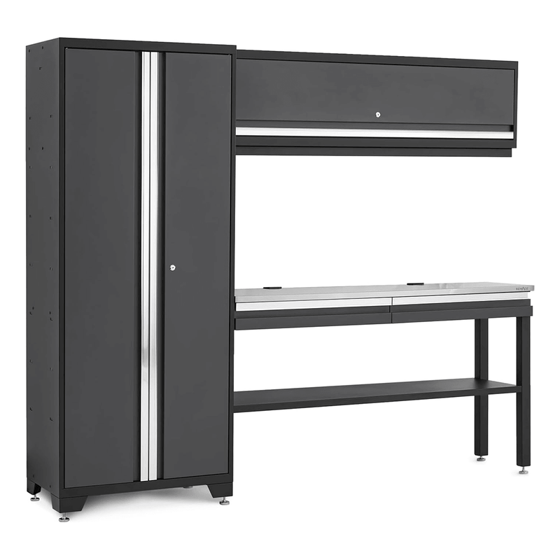 NewAge Products Bold Essential Grey 4-Piece Garage Cabinet Set with Stainless Steel Worktop