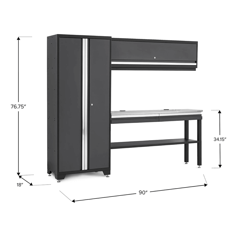 NewAge Products Bold Essential Grey 4-Piece Garage Cabinet Set with Stainless Steel Worktop