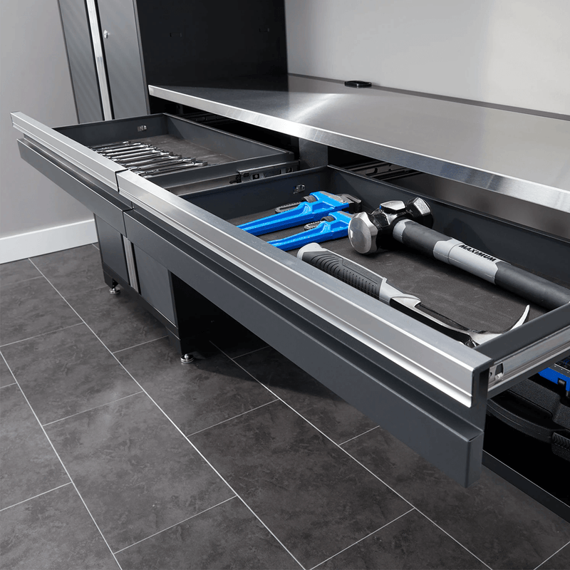 NewAge Products Bold Essential Grey 4-Piece Garage Cabinet Set with Stainless Steel Worktop