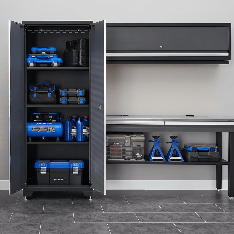 NewAge Products Bold Essential Grey 4-Piece Garage Cabinet Set with Stainless Steel Worktop