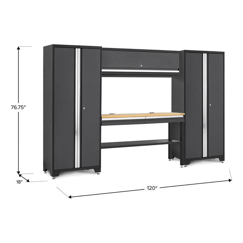 NewAge Products Bold Essential Grey 5-Piece Garage Cabinet Set with Bamboo Worktop