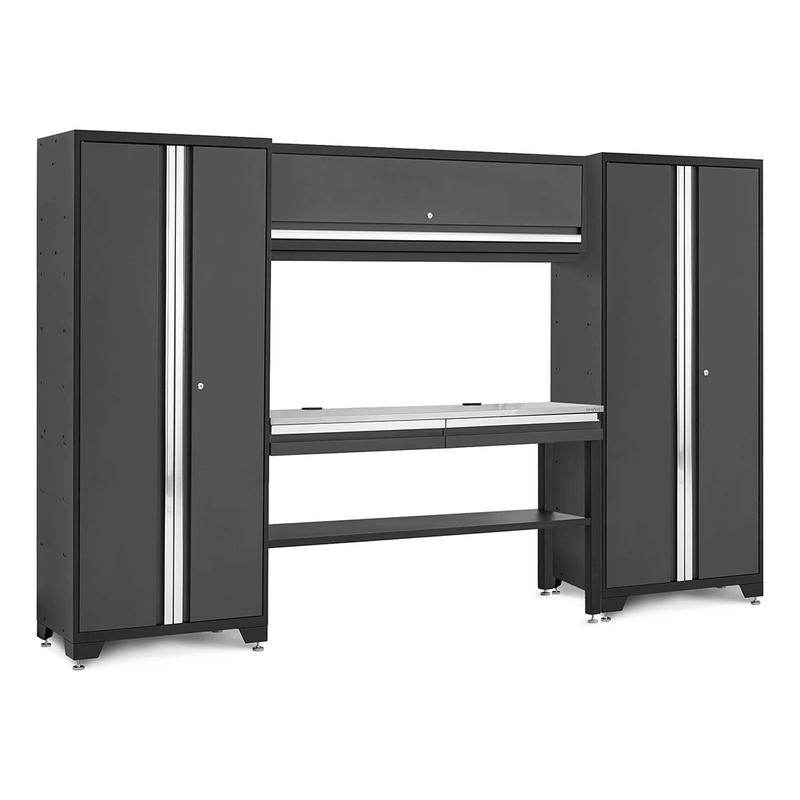 NewAge Products Bold Essential Grey 5-Piece Garage Cabinet Set with Stainless Steel Worktop