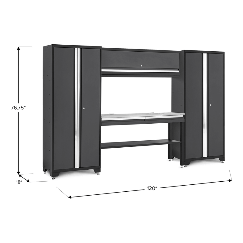 NewAge Products Bold Essential Grey 5-Piece Garage Cabinet Set with Stainless Steel Worktop