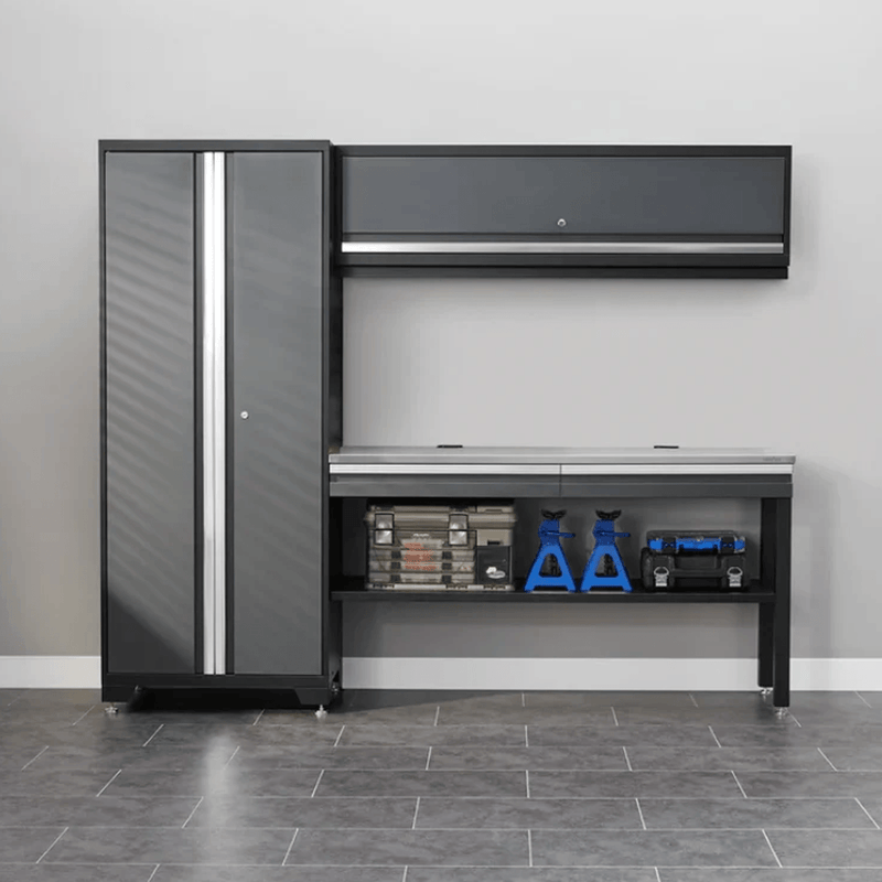 NewAge Products Bold Essential Grey 5-Piece Garage Cabinet Set with Stainless Steel Worktop