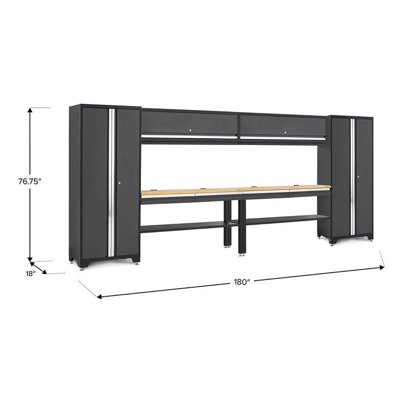 NewAge Products Bold Essential Grey 8-Piece Garage Cabinet Set with Bamboo Worktop