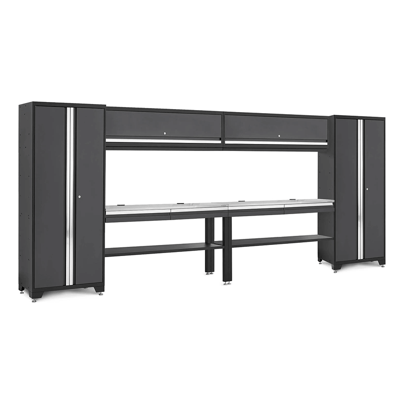 NewAge Products Bold Essential Grey 8-Piece Garage Cabinet Set with Stainless Steel Worktop