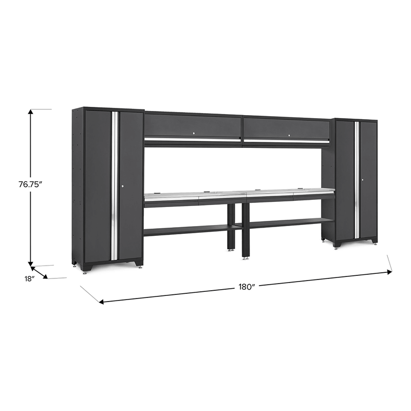 NewAge Products Bold Essential Grey 8-Piece Garage Cabinet Set with Stainless Steel Worktop