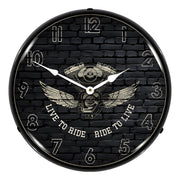 Collectable Sign and Clock Live to Ride Ride to Live Backlit Wall Clock