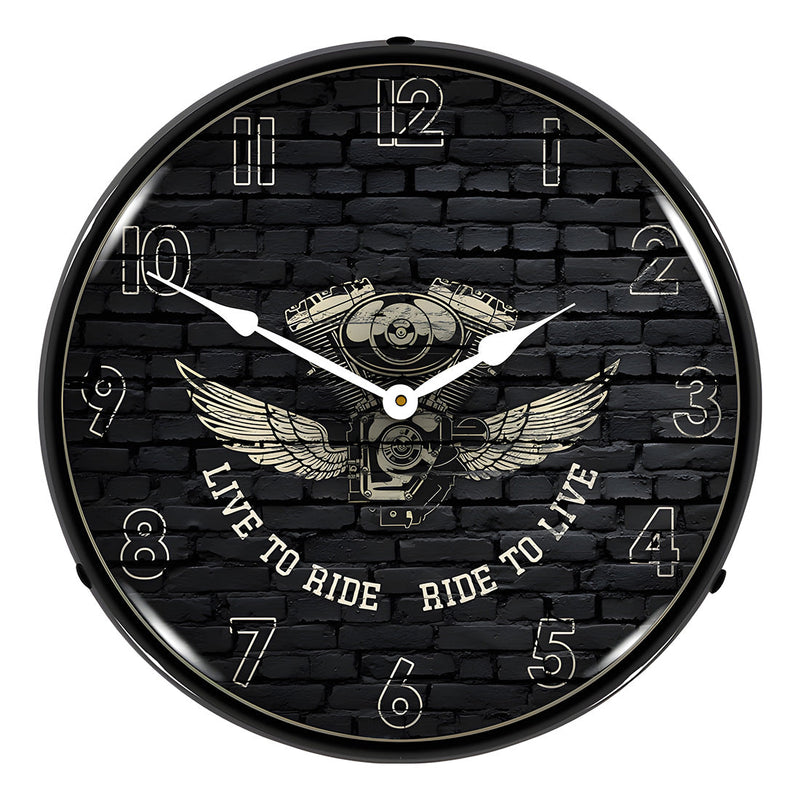 Collectable Sign and Clock Live to Ride Ride to Live Backlit Wall Clock
