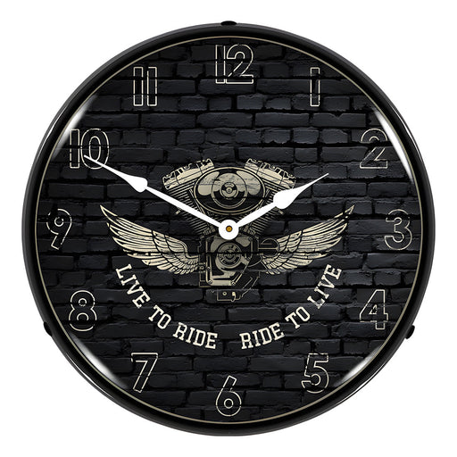 Collectable Sign and Clock Live to Ride Ride to Live Backlit Wall Clock