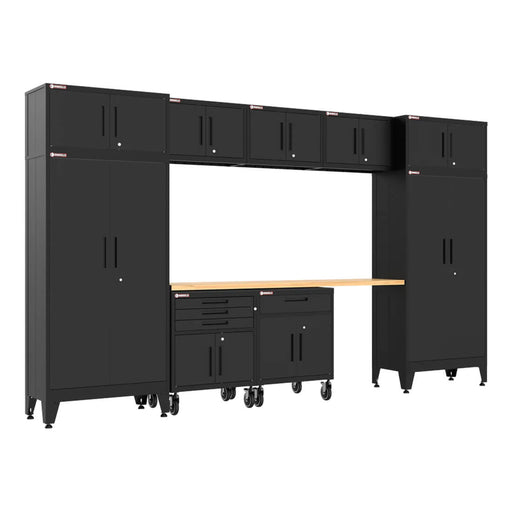 Armadillo Tough Black 10-Piece Garage Cabinet Set with Levelers and Casters-AR10PC123B