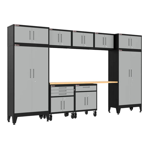 Armadillo Tough Grey 10-Piece Garage Cabinet Set with Levelers and Casters-AR10PC123G