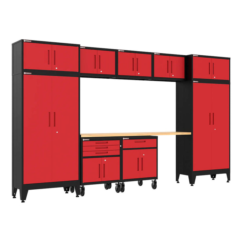 Armadillo Tough Red 10-Piece Garage Cabinet Set with Levelers and Casters-AR10PC123R