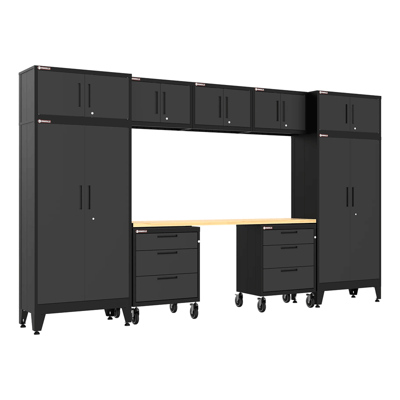 Armadillo Tough Black 10-Piece Garage Cabinet System with Levelers and Casters