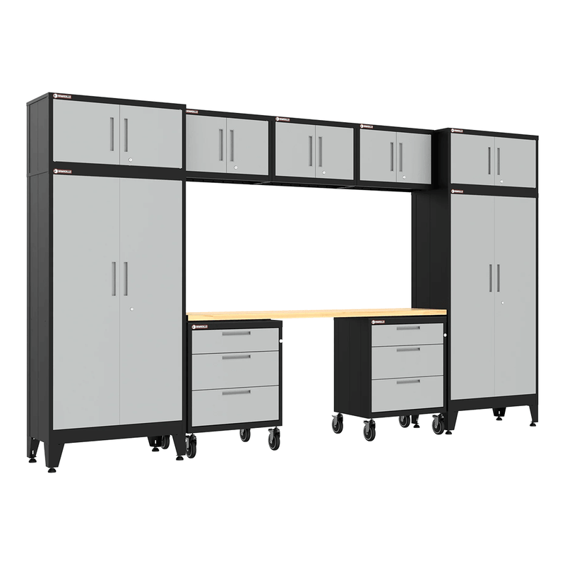 Armadillo Tough Grey 10-Piece Garage Cabinet System with Levelers and Casters