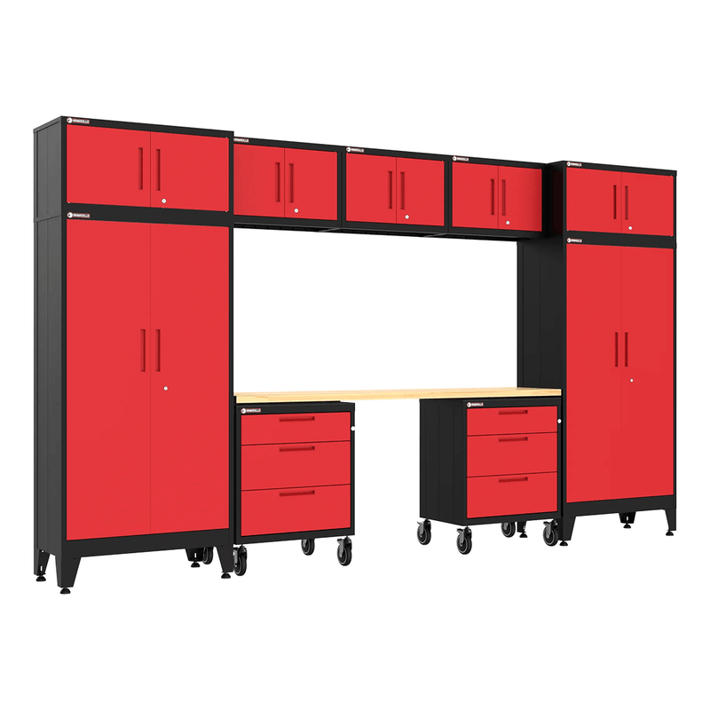 Armadillo Tough Red 10-Piece Garage Cabinet System with Levelers and Casters