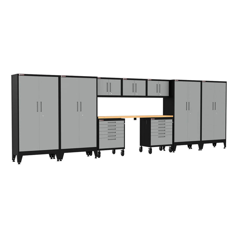 Armadillo Tough Grey 10-Piece Garage Cabinet System with Levelers and Casters