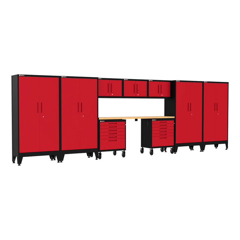 Armadillo Tough Red 10-Piece Garage Cabinet System with Levelers and Casters