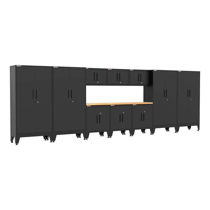 Armadillo Tough Black 11-Piece Garage Cabinet Set with Levelers