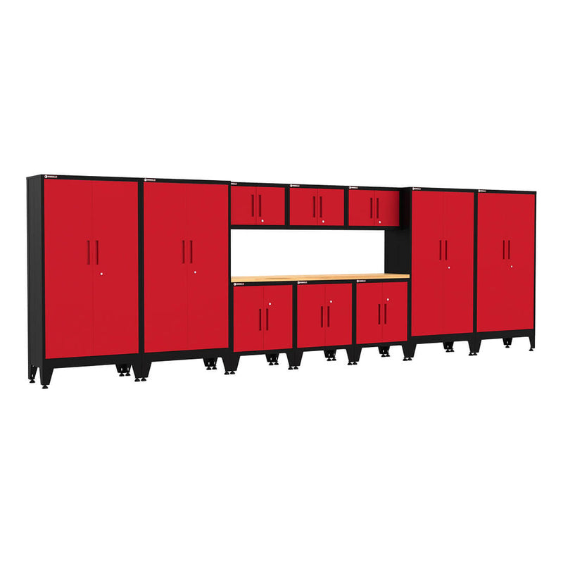 Armadillo Tough Red 11-Piece Garage Cabinet Set with Levelers