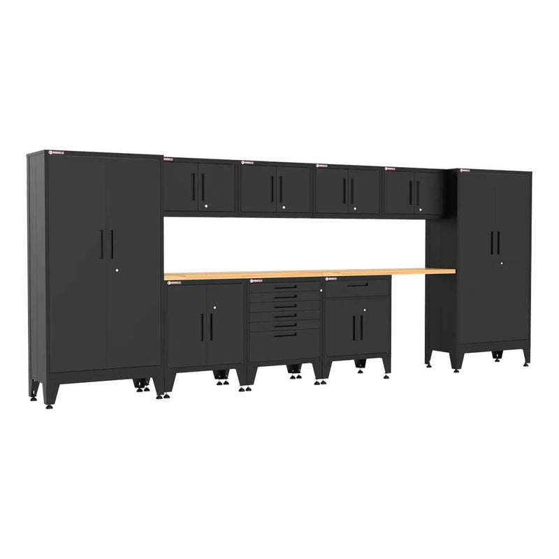 Armadillo Tough Black 11-Piece Garage Cabinet Configuration with Levelers