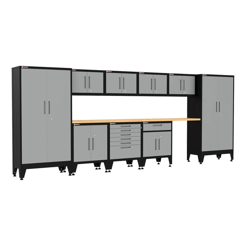 Armadillo Tough Grey 11-Piece Garage Cabinet Configuration with Levelers