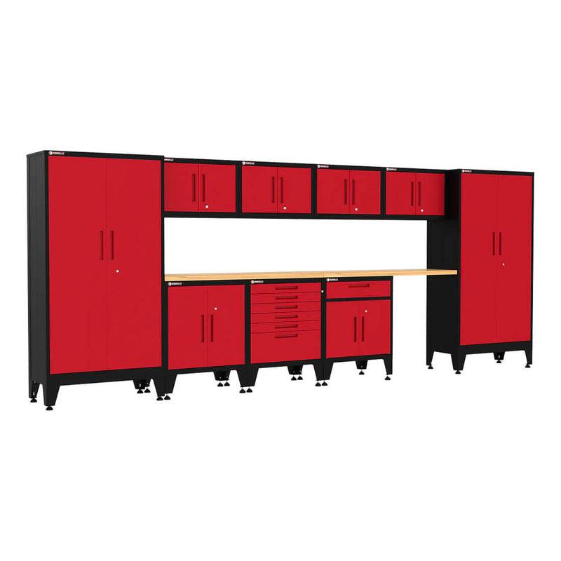 Armadillo Tough Red 11-Piece Garage Cabinet Configuration with Levelers