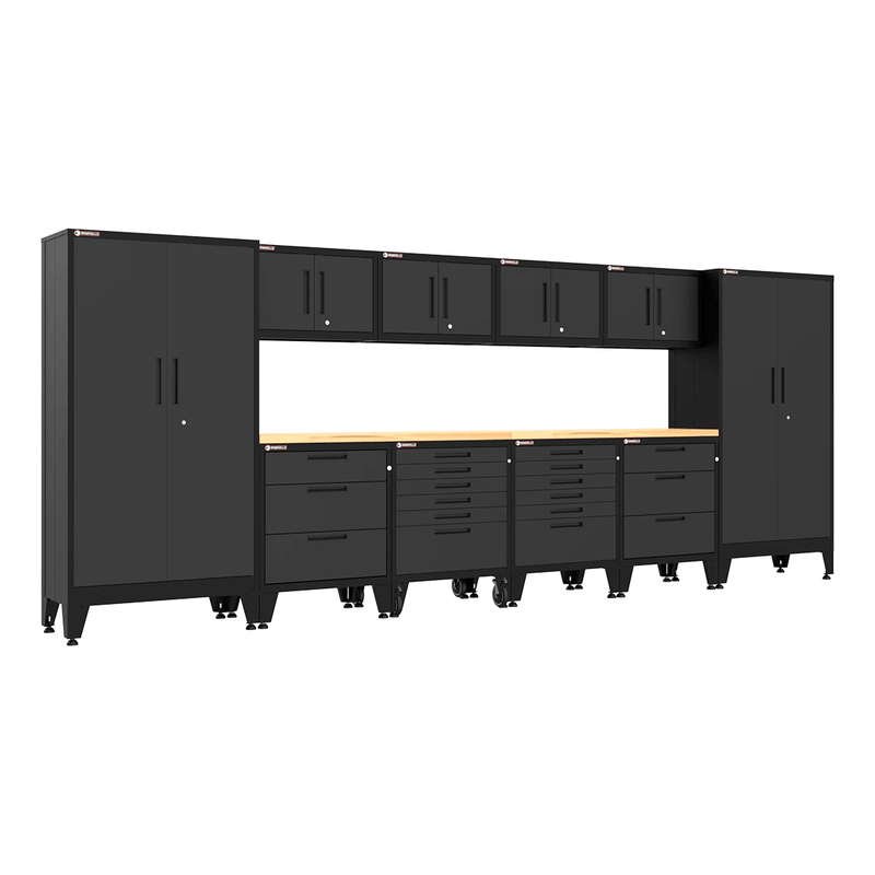Armadillo Tough Black 12-Piece Garage Cabinet System with Levelers