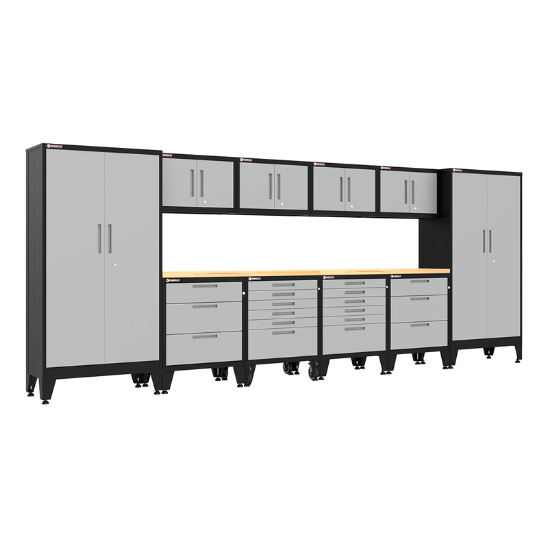 Armadillo Tough Grey 12-Piece Garage Cabinet System with Levelers