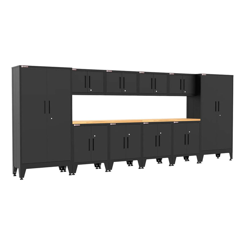 Armadillo Tough Black 12-Piece Garage Cabinet Set with Levelers